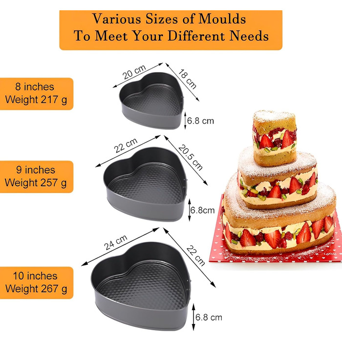 Набір форм для випічки торти та випічки, квадратні, чорні, металеві, знімний дно, антипригарне покриття, 20/22/24 см
