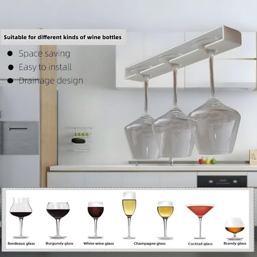 Кріплення для келихів вина на шию, самоклеючі тримачі для келихів, підвісна полиця для келихів вина, полиця для келихів без свердління під шафу, кріплення для келихів на барі (білий 1, 2)