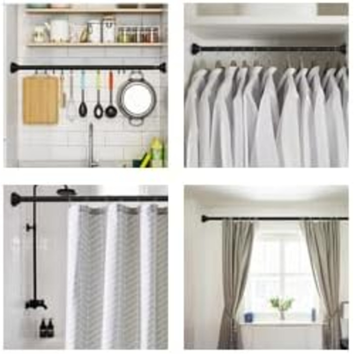 Телескопічна штанга для карнизів 60-130 см, нержавіюча сталь, чорний колір. Підходить для штор, душових перегородок, шаф, вікон та дверей.