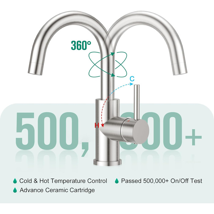 Кран кухонний CREA, 360° поворотний, нержавіюча сталь, для маленької кухні