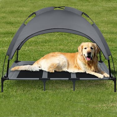 Підвищене ліжко для собак UISEBER 92x76x92 см, Outdoor з дахом, для великих собак до 50 кг, водонепроникне, сіре+чорне (XL)