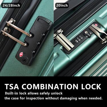 Набір валіз TydeCkare 3-в-1 (55/66/76 см) з TSA замком, зелений. Включає ручну валізу з відділенням для ноутбука (34л, 55x39x20 см), середній (65л) та великий (101л) валіза.