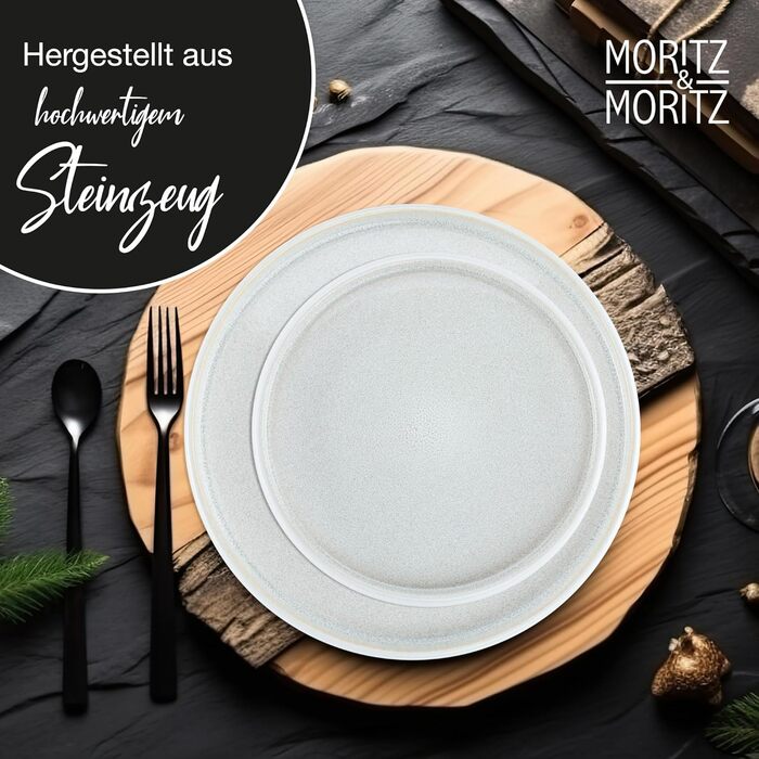 Moritz & Moritz SOLID UNI Dinnerware Set, 6 Persons, Cream, 18-Piece - Modern Stoneware Dinner Set - Microwave & Dishwasher Safe, Dining Dishes, Tableware Service, Combination Service 6 Person Cream Dinnerware Set (6 Person)