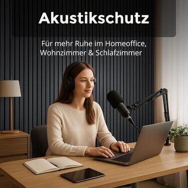 Акустичні панелі з дерева для стін 60x60 см, набір 4 шт, шумоізоляційні стінові панелі з ламелями, колір дуб чорний