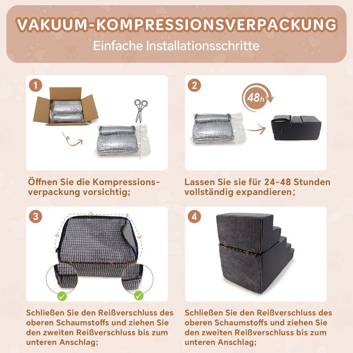 Сходинки для собак Sytopia - 5 сходинок, 57 см, сірий колір, для великих собак, для літніх та поранених тварин, з щільним шаром піни, зручні для доступу до ліжка