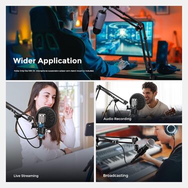 Тримач для мікрофона Neewer NW-35B: підвіс-кріплення, шарнірний мікрофонний стійка з 3/8' - 5/8' гвинтом та кабелетримачем, сумісний з Blue Yeti, Snowball, Yeti X, Quadcast та іншими мікрофонами, максимальне навантаження 1.5 кг