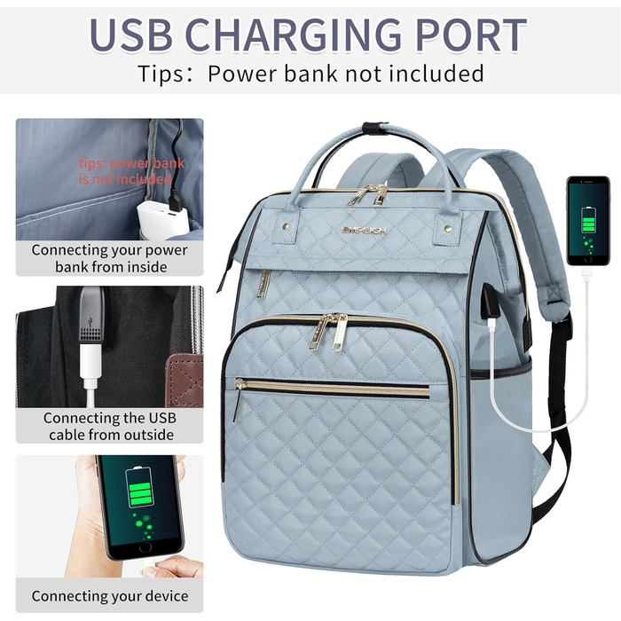 Жіночий рюкзак EMPSIGN з відділенням для ноутбука 17 дюймів. Стильний рюкзак для навчання, роботи, подорожей. Чорний, блакитний.