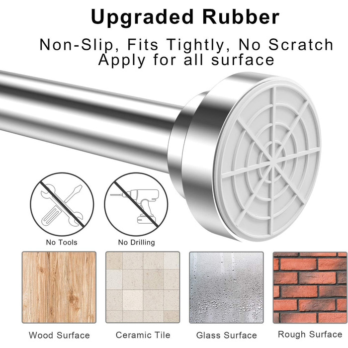 Штанга для душу без свердління з нержавіючої сталі, розтягувана пружинна штанга, антикорозійна та протиковзна, 50-200 см, телескопічна штанга для ванни, срібляста 50-200 см