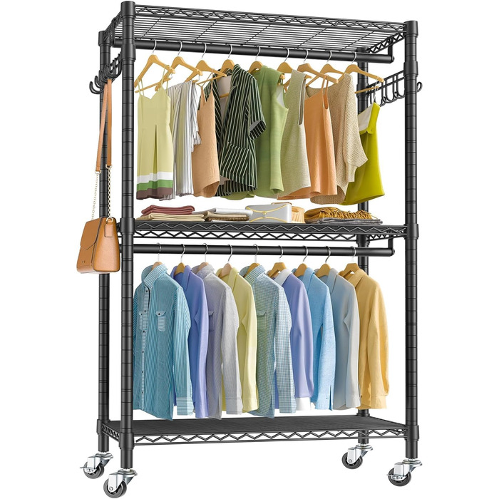 ALKNOT Clothes Rack, Garment Rod, Rolling Clothes Rack, Rolling Garment Rod, Stable Clothes Rack, Clothes Rack with Wheels 90x43.5x180cm, Load Capacity 100kg