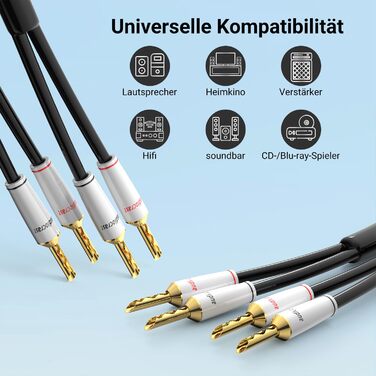 Акустичний кабель Tertullus Hi-Fi OFC попобіжний (посріблений) з банановими роз'ємами B-B, 2м, для домашнього кінотеатру та підсилювачів