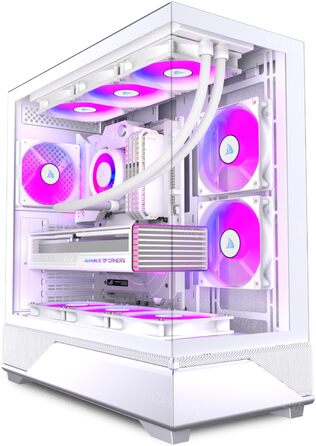 Ігровий корпус для ПК ANSAITE ATX Mid-Tower, 6 ARGB PWM вентиляторів, панорамне загартоване скло, USB Type-C, підтримка радіатора 360мм, Чорний