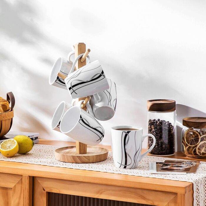VEWEET Porcelain Coffee Cups 'Fiona' 6-Piece Set | Capacity 350 ml, Height 10.2 cm | Complement to the 'Fiona' tableware set | Coffee cups and teacups for 6 people