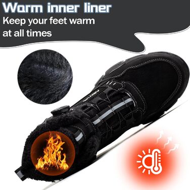 Черевики робочі зимові чоловічі/жіночі, зимові безпечні черевики з підкладкою, водонепроникні, черевики безпеки зі сталевим підноском, антиковзаючі, теплі, зі швидкою застібкою, самозатягуючі, 36-46 EU (Чорний, 46 EU)