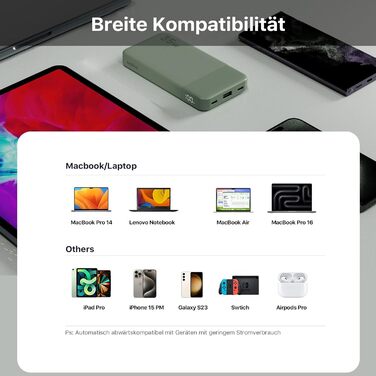 Power Bank NOBIS 35W 10000mAh з Digital Display, USB-C, Швидка зарядка PD/QC, для смартфонів, планшетів, камер (Зелений/Чорний)