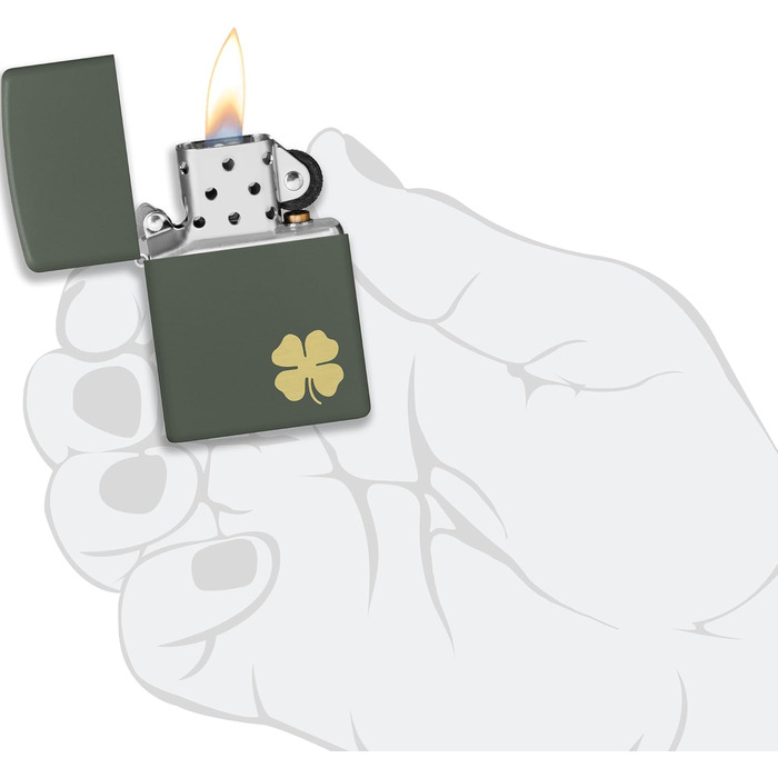 Запальничка Zippo Зелена, Чотирилистник, Матова, Кишенькова