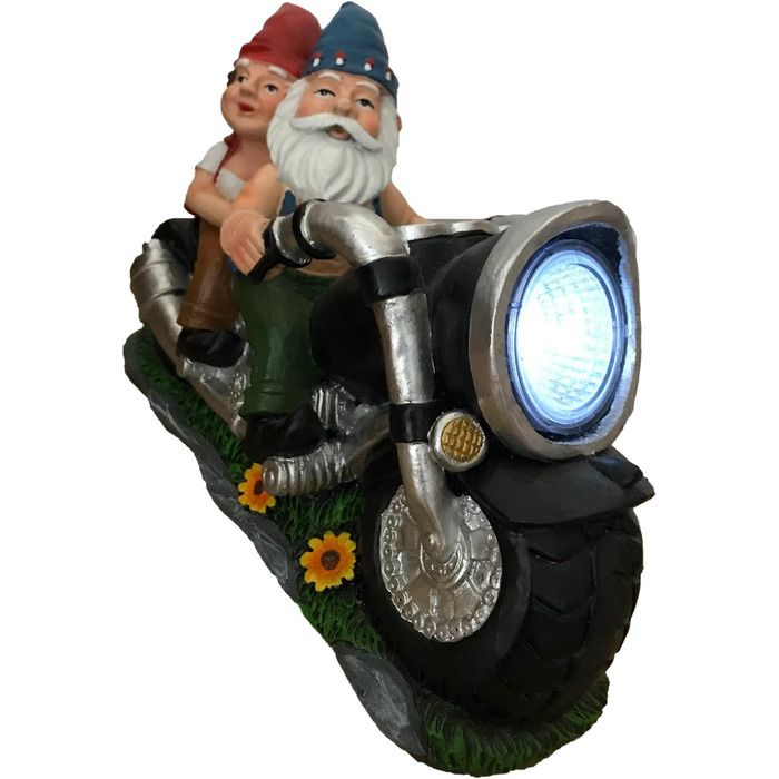 CT DISCOUNT STORE Biker Garden Gnomes Pair on Motorcycle - Outdoor Cute Figurine Motorcycle Statues, Garden Gnome Outdoor, Biker Pair in Love, Make Your House and Garden More Fun, Great Gift