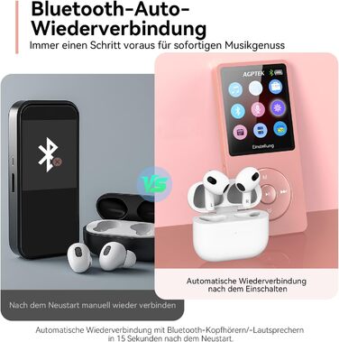 MP3 плеєр AGPTEK 64GB Bluetooth 5.3, Радіо, 1.8