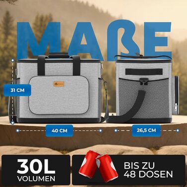 BigDean Термосумка велика ізольована, 30 літрів. Фолдована, витокостійка, водонепроникна сумка-холодильник для пікніка, обіду, покупок. Тримає холод до 5 годин