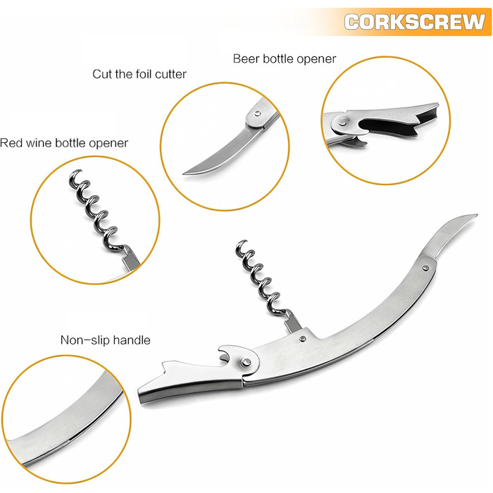Набір викруток для вина, 5 шт. з пробкорізами та затискачами для пляшок. Подарунковий набір сомельє.