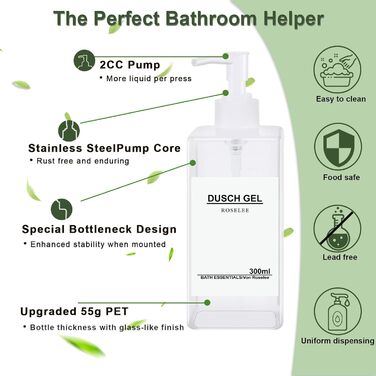 Набір дозаторів для мила Roselee (4 шт.), 300 мл, прозорі, для кухні та ванної кімнати