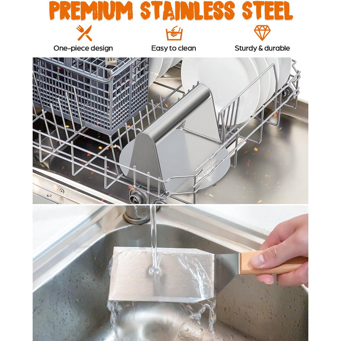 Набір для приготування бургерів Warmodern 3-TLG з нержавіючої сталі: прес 14 см, дзвоник, лопатка | Професійний аксесуар для гриля