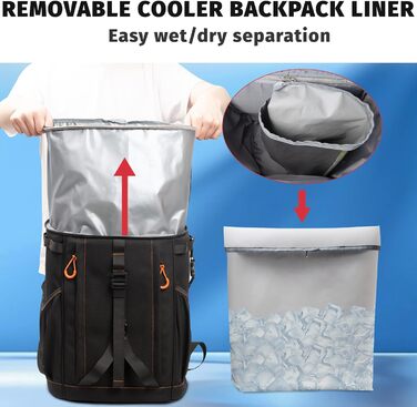 Рюкзак-холодильник HP Hope 35L, водонепроникний, ізольований, чорно-помаранчевий. Ідеально для пікніків, відпочинку на природі, кемпінгу та подорожей. Об'єм: 35 літрів, вміщує до 48 банок.