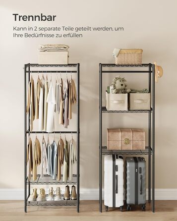 SONGMICS Clothes Rack, Open Wardrobe, Metal Coat Rack, Coat Stand with Adjustable Shelves and Clothes Rails, Hooks, High Load Capacity, Detachable, Cloud White LGR431W01 (Ink Black)