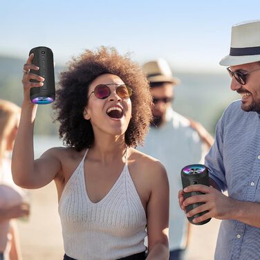 Портативна Bluetooth колонка Ortizan з підсвічуванням, IPX7 водонепроникність, подвійний бас, 30 годин роботи, функція гучного зв'язку, чорна