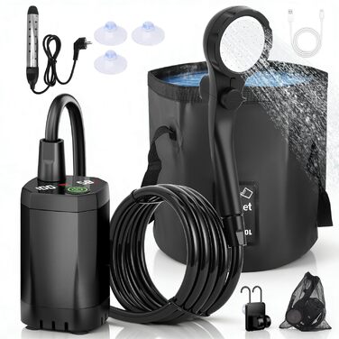 Портативний душ Campingdusche з акумулятором 6000 mAh, насосом та шлангом 200 см для кемпінгу, саду, авто, тварин, пляжу та подорожей