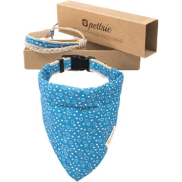Pettsie Dog Bandana with Collar and Friendship Bracelet, Adjustable Sizes S, M, and L, Detachable Bandana Fabric, Attractive Packaging Included, Dog Lover, L, (M 33-50.8cm, Blue)
