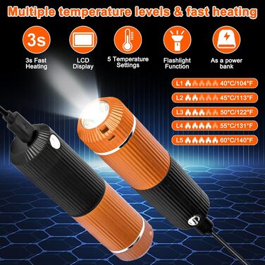 Електричний підігрівач для рук, багаторазовий, 2 шт., 10000mAh, USB, магнітний дизайн, для зими, подарунок, Outdoor, кемпінг (Чорний-Помаранчевий)