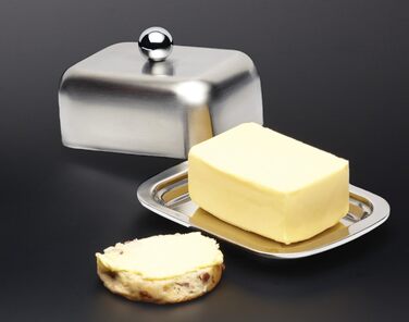 MasterClass Double-Walled Insulated Master Class Butter Dish with Lid, Stainless Steel, Silver, 16 x 12.2 x 9 cm