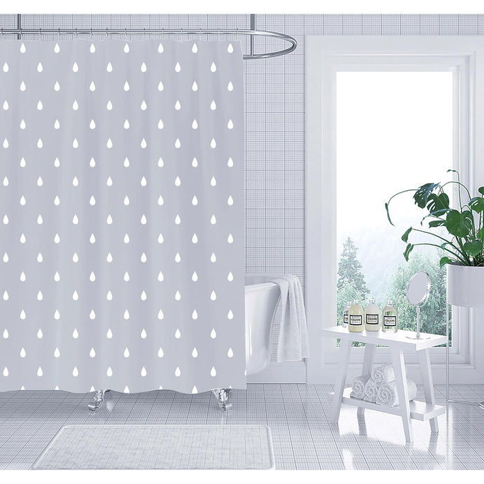 Штора для душу YOUNG DA текстильна біло-сіра з малюнком 