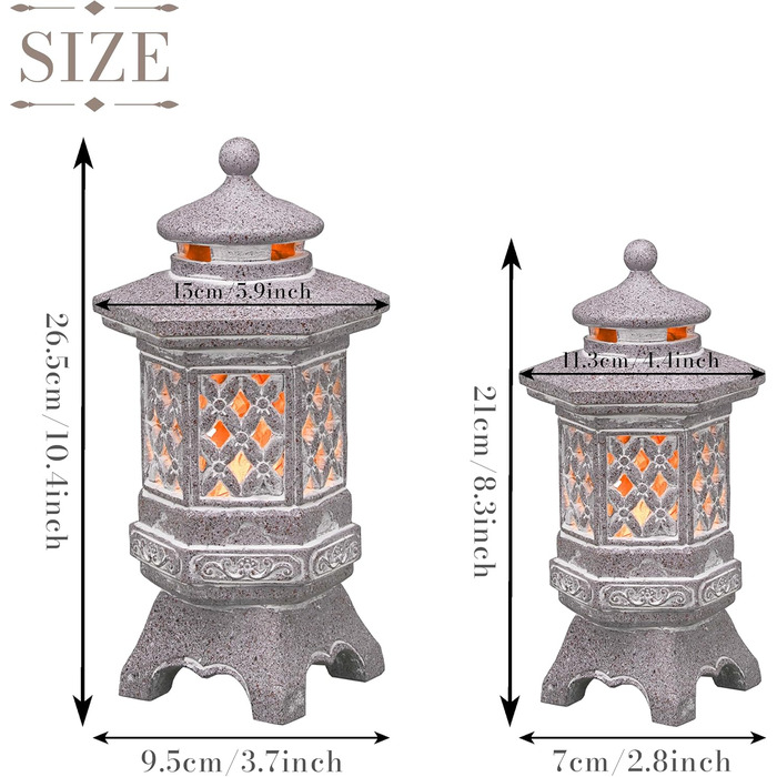 TERESA'S COLLECTIONS Outdoor Garden Decor Japanese Stone Lantern Pagoda Statue Solar Light Resin Garden Figure Zen Garden Decor for Outdoors Patio Yard Gifts for Women