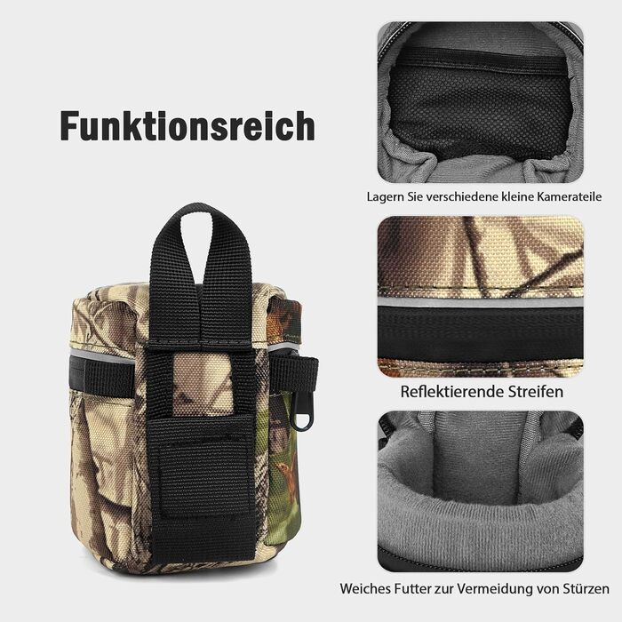 Чохол для об'єктива камери, нейлон, листяний зелений (XL 10.5x18.5 см, S 8x8 см)