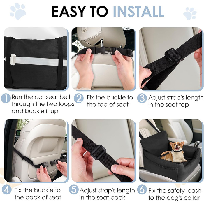 Автомобільний лежак для собак, автокрісло для собак, лежак для маленьких собак, кошик для собак у машину з знімним, пральним подушкою та 2 відділеннями для зберігання (Чорний, 54x52x35 см)