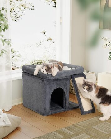 Aechonow Cat Tree for Large Cats - Stable, Cat Tree with Large Lying Area (51x41cm), 3-Tier Cat Cave Bed for Indoor Adult Cats, Dark Grey