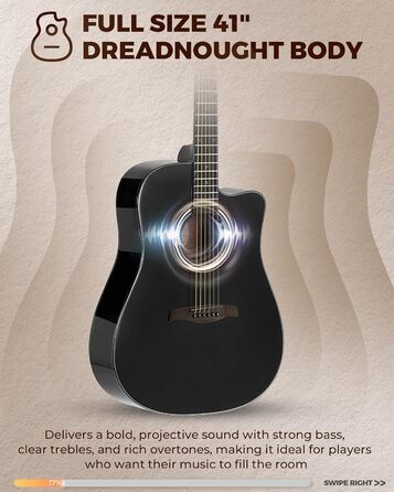Акустична гітара Fesley X Kit FD60C, 41 дюйм, 6 струн, чорний колір, для початківців, з аксесуарами