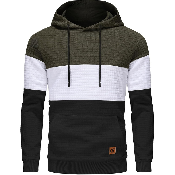 Чоловічий худі YuKaiChen з па́тчворком, джáкард, капюшон, кишені, армійсько-зелений, білий, хакі (4XL)