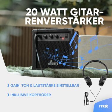 Електрогітара Max GigKit: Комплект для початківців з підсилювачем 40W, чохлом, медіатором, ременем, тюнером та кабелем (4/4, 3/4 Junior)