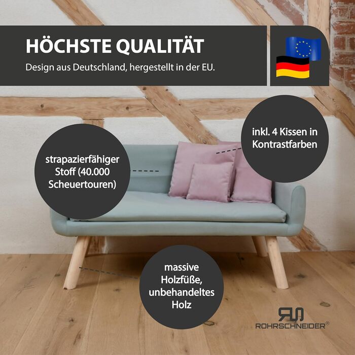 Софа для собак Rohrschneider Chicago | Миється, для собак маленьких та середніх порід | Макс. вага 50 кг | Зручна, Made in EU | 103x57x50 см | Сумка для відходів (Блакитна)