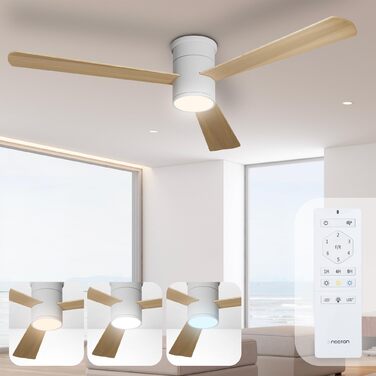 Стеляний вентилятор Noaton® Fornax Weiß з підсвічуванням, діаметр 132 см, DC мотор 40 Вт, регульоване LED-освітлення 22 Вт, 3 колірні температури, пульт дистанційного керування, таймер, повітряний потік до 185 м³/хв (Zoya WL)