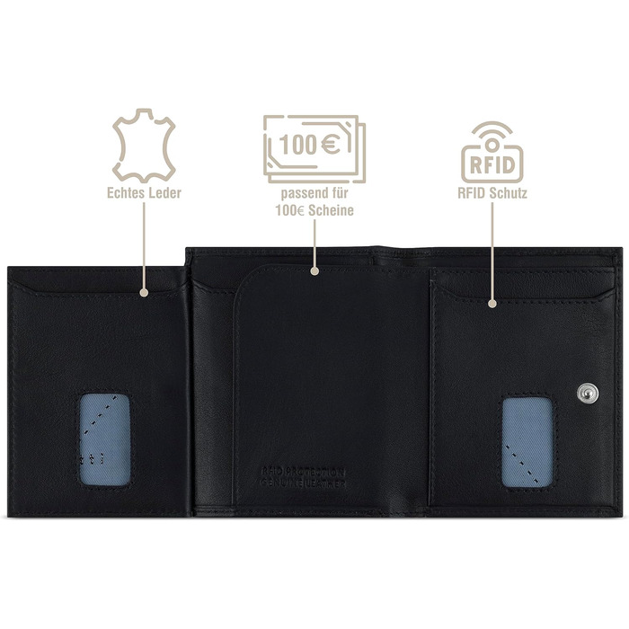 Гаманець Bugatti Secure Slim Mini чорний шкіряний з RFID-захистом для карт Nappa без відділення для монет