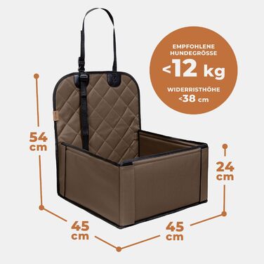 Extra Stable Dog Car Seat - High-Quality Car Seat for Small to Medium Dogs - Reinforced Walls and 3 Straps - Waterproof Dog Car Seat for Back and Front Seat (Beige) Brown