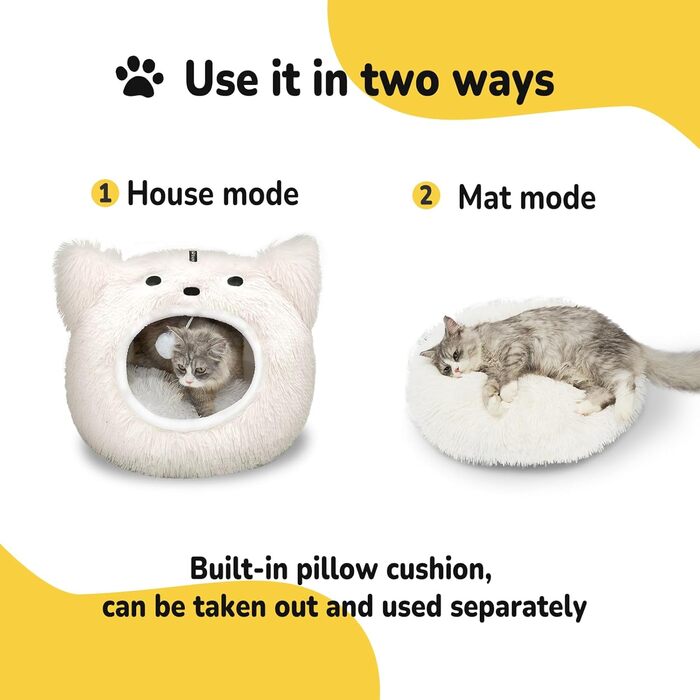 CATISM Cat Cave Cat Bed Washable Cat Sleeping Place for Cats Cute Monster Plush Pet Cat Head Pillow Cat House Cat Cushion Fluffy Kitten Puppy Snuggle Bed Pet Bed