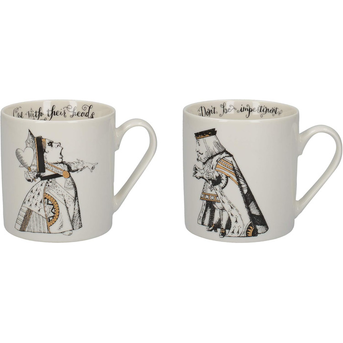 V&A Alice in Wonderland Mug Set in Gift Box, King and Queen of Hearts, Fine Porcelain, 350 ml, 2 Pieces, White/Black/Gold C00047