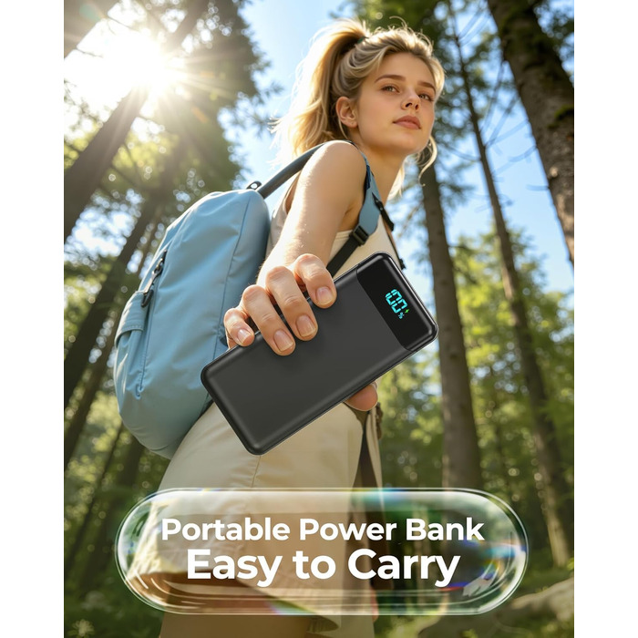 Power Bank Enerwow 27000mAh з USB-C кабелем, 4 порти, LED-дисплей - Зовнішній акумулятор для iPhone та інших пристроїв (Чорний, P300C)