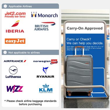 KONO Чемодан середнього розміру 65 см з поліпропілену, з TSA замком, 65x46x26.5 см (Крем-білий) (Сіро-коричневий), ручна поклажа