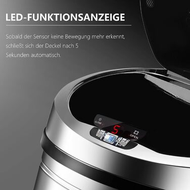 Сміттєве відро Ribelli Edelstahl з сенсором, 60 літрів, нержавіюча сталь, автоматичне відкриття/закриття, LED-індикатор, хромоване