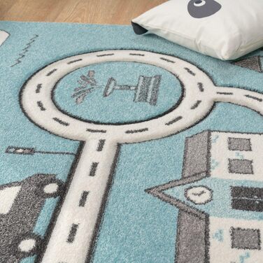 Дитячий килим TT Home Джунглі Зоо Тварини Жираф Змія Лев Мавпа Зелений 140x200 см (круг 120 см, блакитний візерунок)